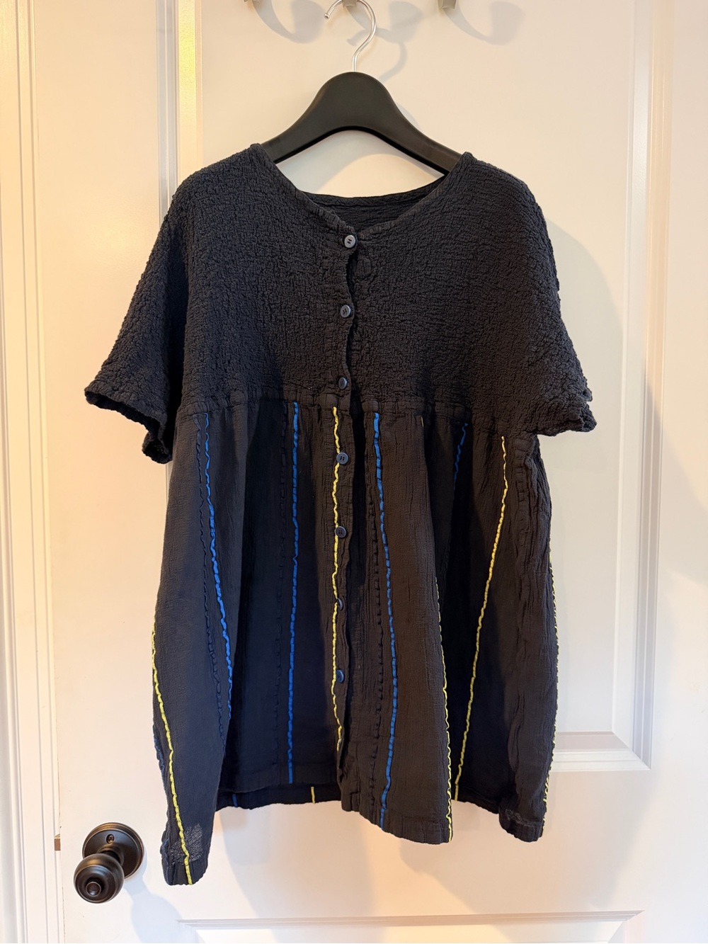 Issey Miyake Me Navy Button Accent Top